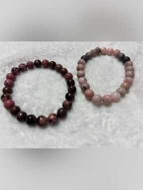 Natural Gemstone Pink and Brown Bead Stretch Bracelet Set